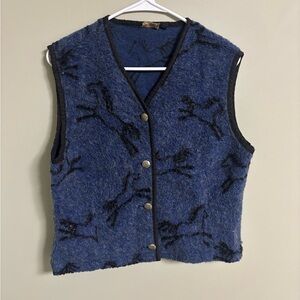 Vintage Tsunami Horse Print Vest Blue Mohair Alpaca Aztec Size Medium Equestrian